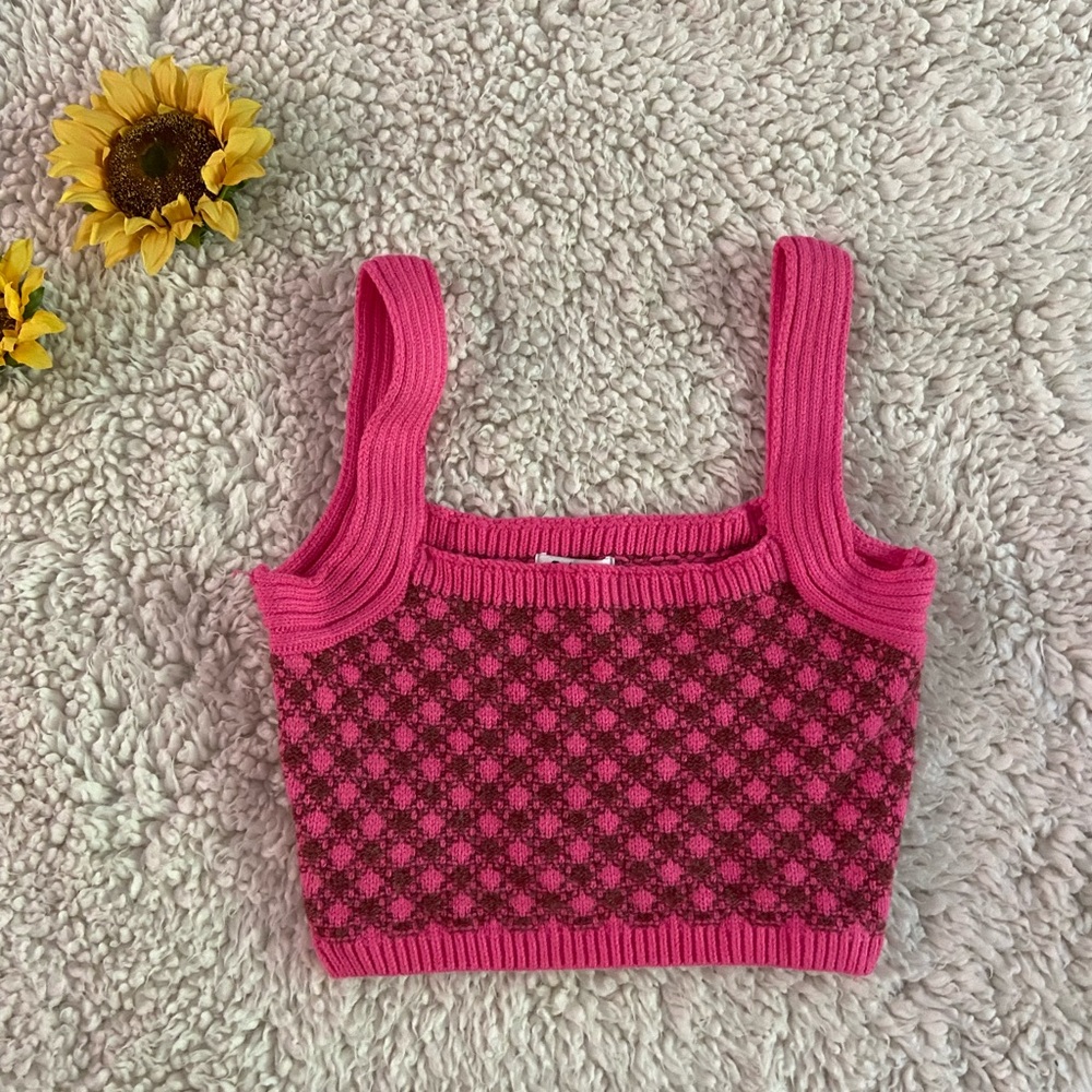 Pink Ribbed Crop Tank Top